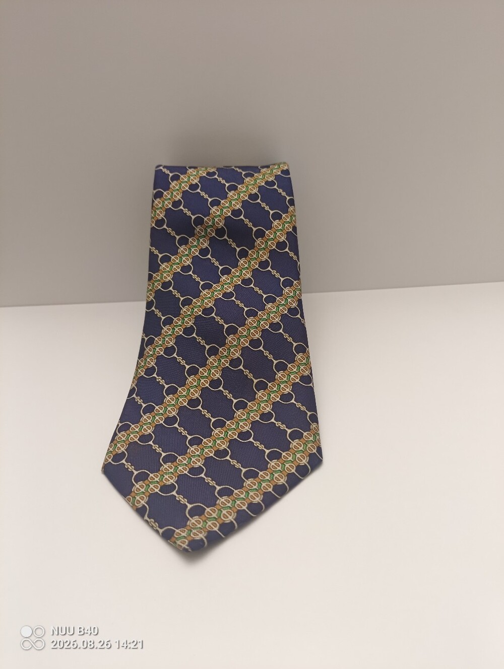 Hermes Navy Chain-Print Silk Tie